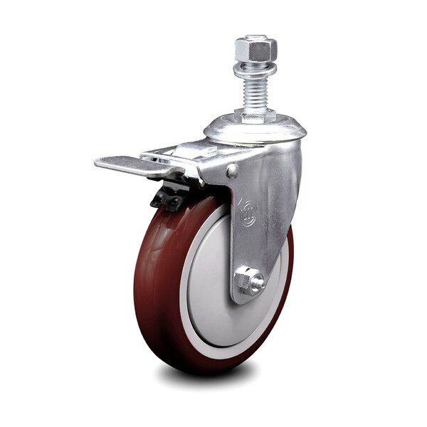 Service Caster 5 Inch Maroon Polyurethane Wheel Swivel 1/2 Inch Stem Caster with Total Lock Brake SCC-TSTTL20S514-PPUB-MRN-121315 - main